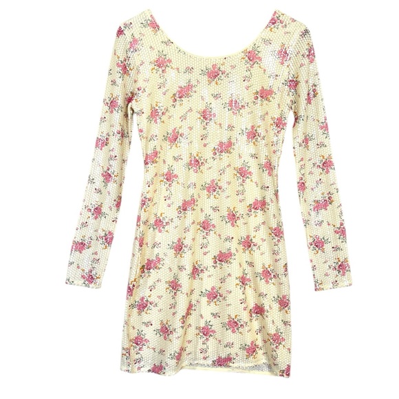 NWT GB Floral Long Sleeve Sequin Mini Dress Scoopneck Size Small - Picture 4 of 5